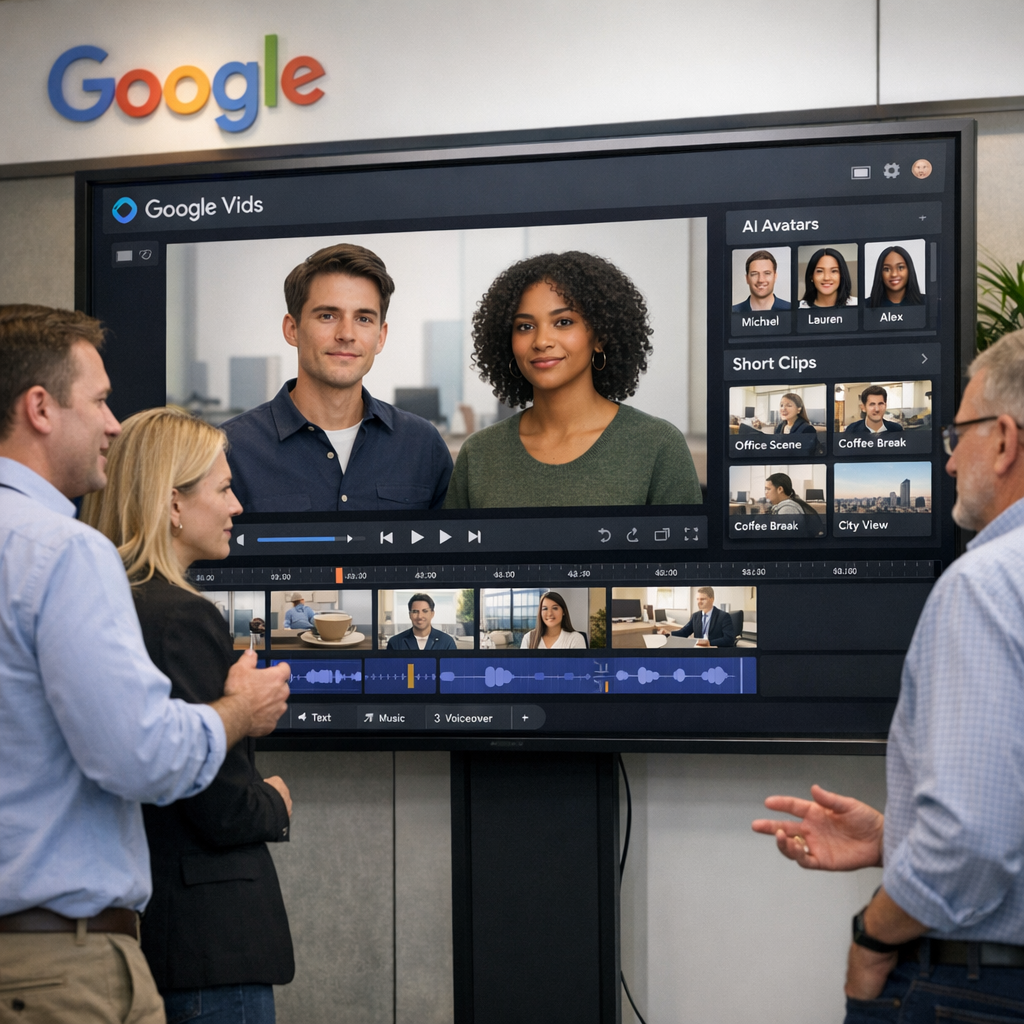 Google把AI视频工具做成了“办公小导演”：Veo、Lyria和数字人一起塞进Vids