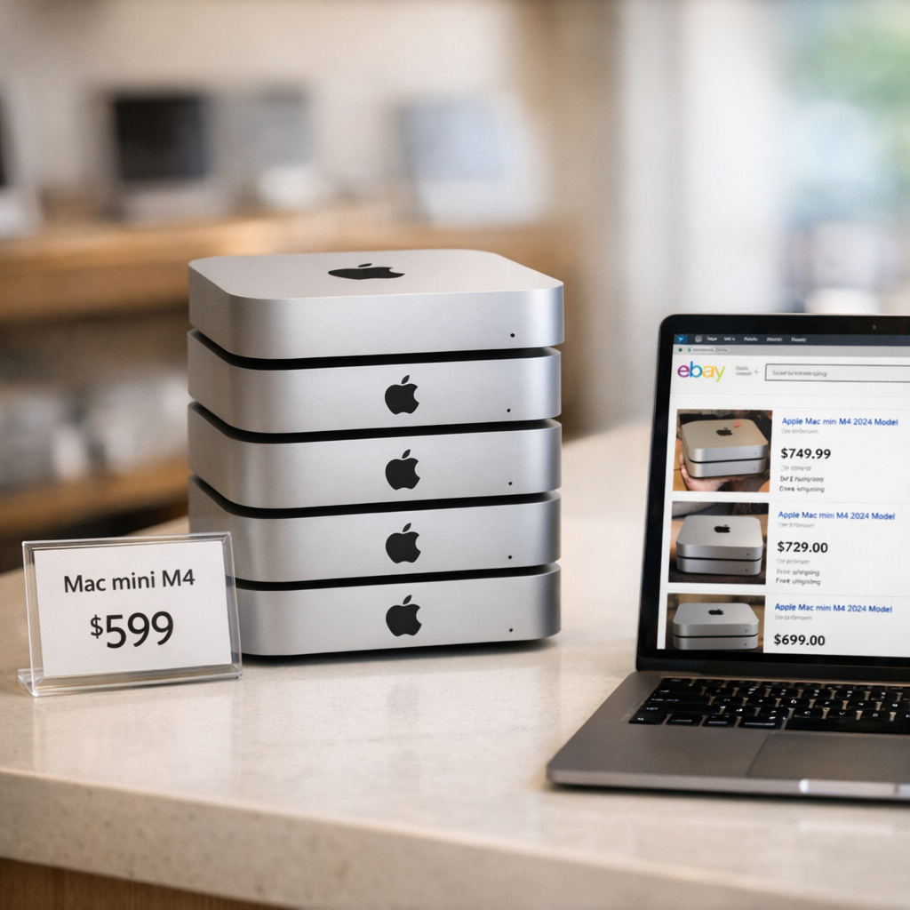 M4 Mac mini 被本地 AI 买缺货：599 美元小主机，eBay 挂到 700-979 美元